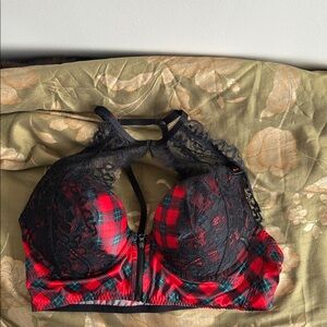 Red and Black Lace Plaid Bralette